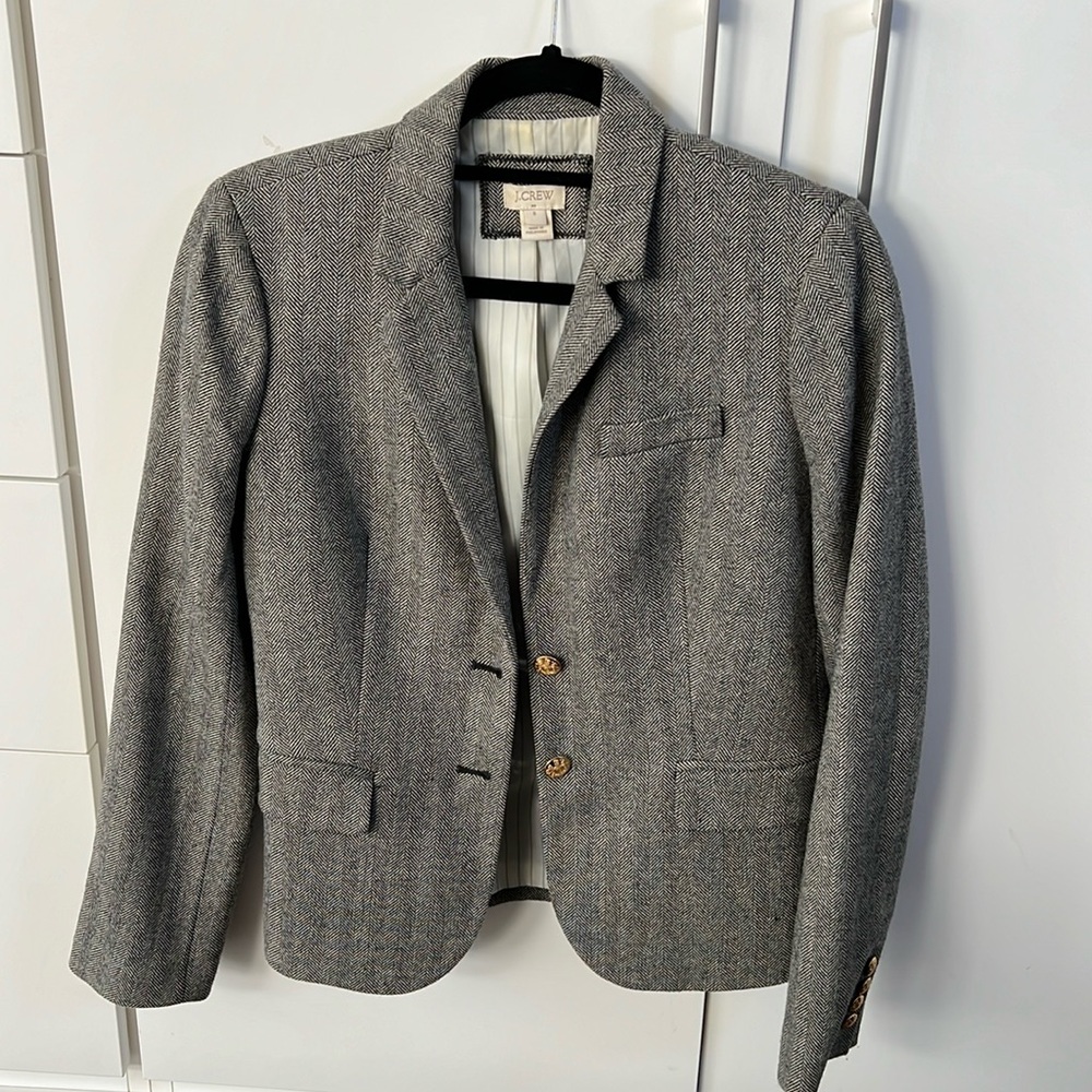 J Crew Herringbone Blazer - Gold Buttons - Size 6